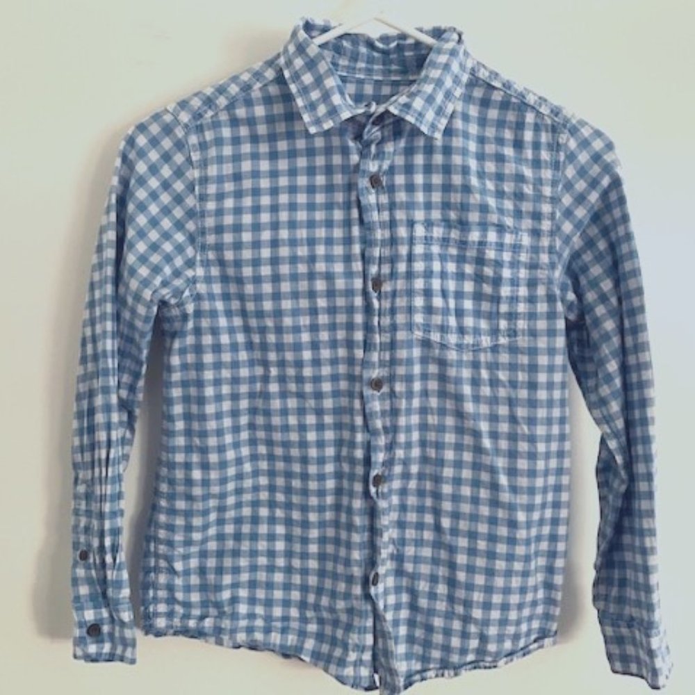 Cat & Jack Youth Blue & White Checker Long Sleeve Preppy Coastal  Button